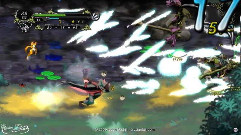 W&auml;hrend sich Dust auf sein Schwert verl&auml;sst, feuert Begleiterin Fidget elementar geladene Geschosse ab.