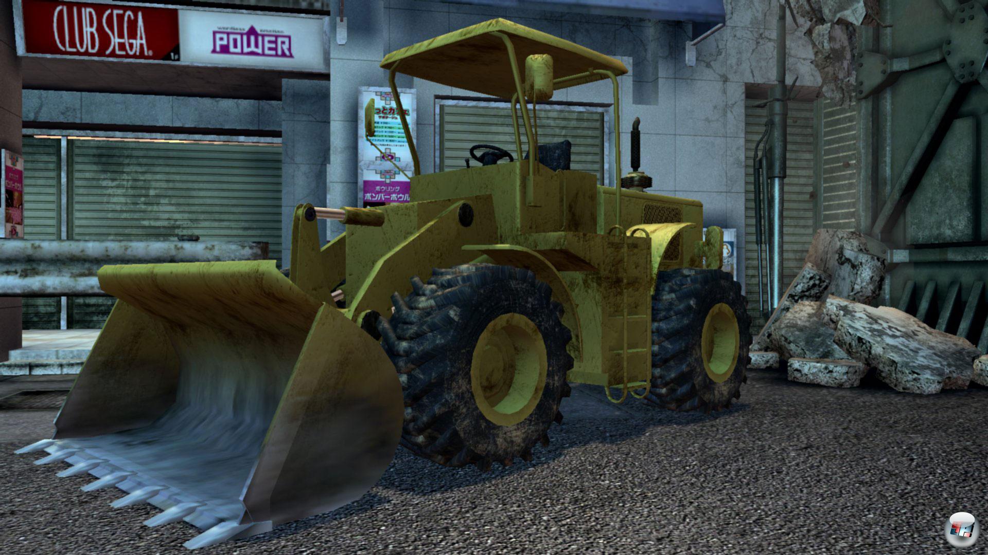 Auch vom Steuer eines Baggers aus darf man Zombies &uuml;berrollen. die Experimentierfreude eines Dead Rising 2 sucht man aber vergebens.