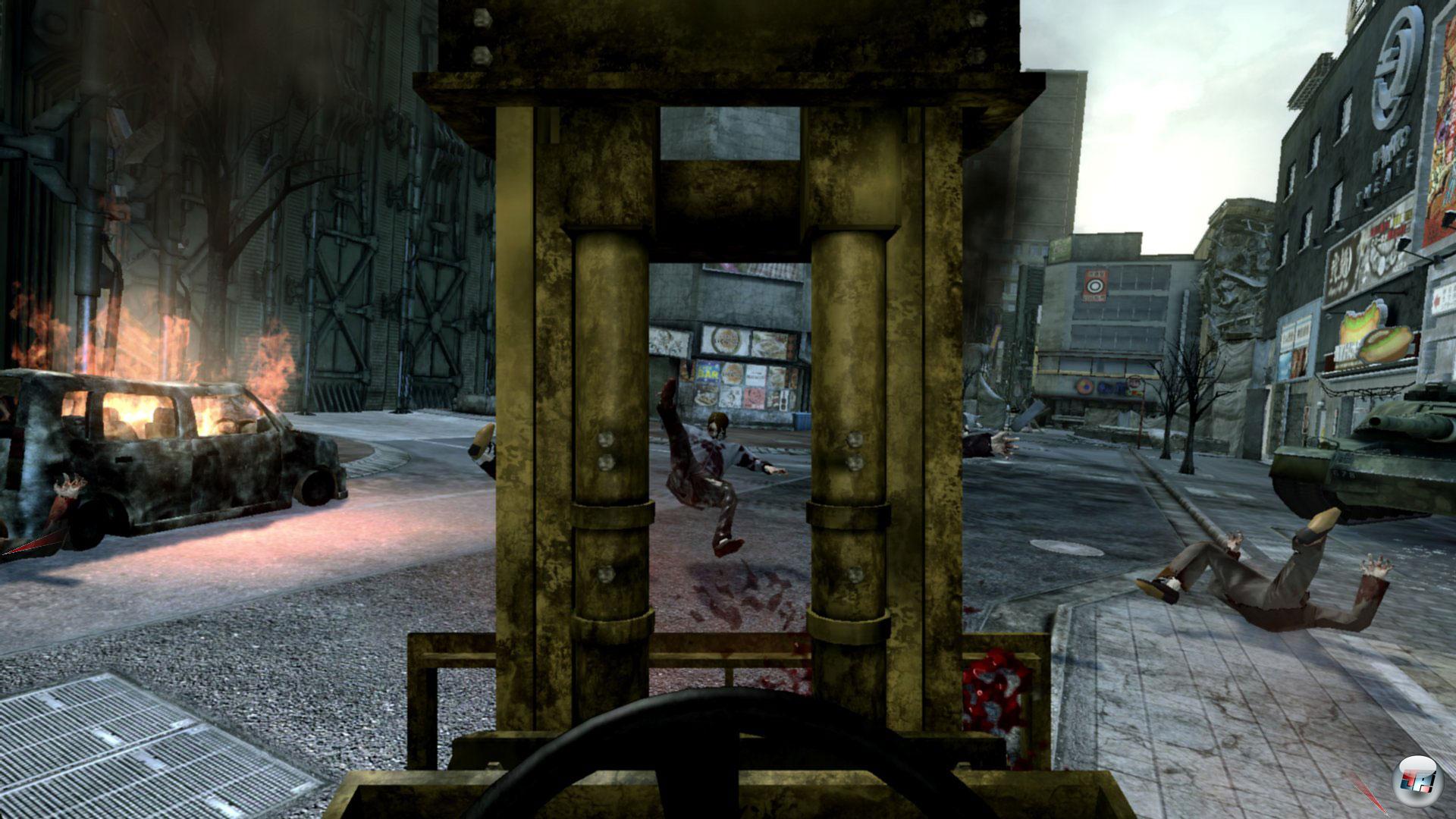 Auch vom Steuer eines Baggers aus darf man Zombies &uuml;berrollen. die Experimentierfreude eines Dead Rising 2 sucht man aber vergebens.