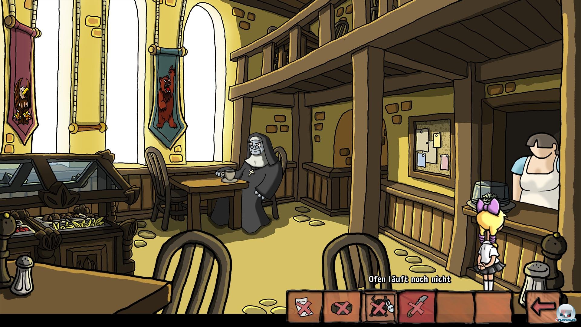 Gespr&auml;che werden mit kleinen Symbolen vertieft oder verlassen. Auch ein paar Dialog-R&auml;tsel m&uuml;ssen gel&ouml;st werden.