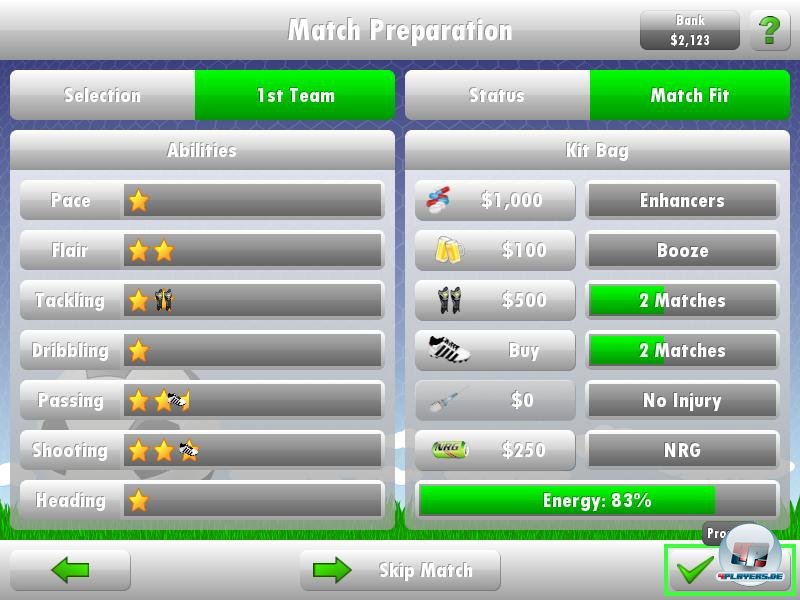 Laufgeschwindigkeit, Schusskraft und andere Werte lassen sich durch kleine Trainings-Einheiten erh&ouml;hen.