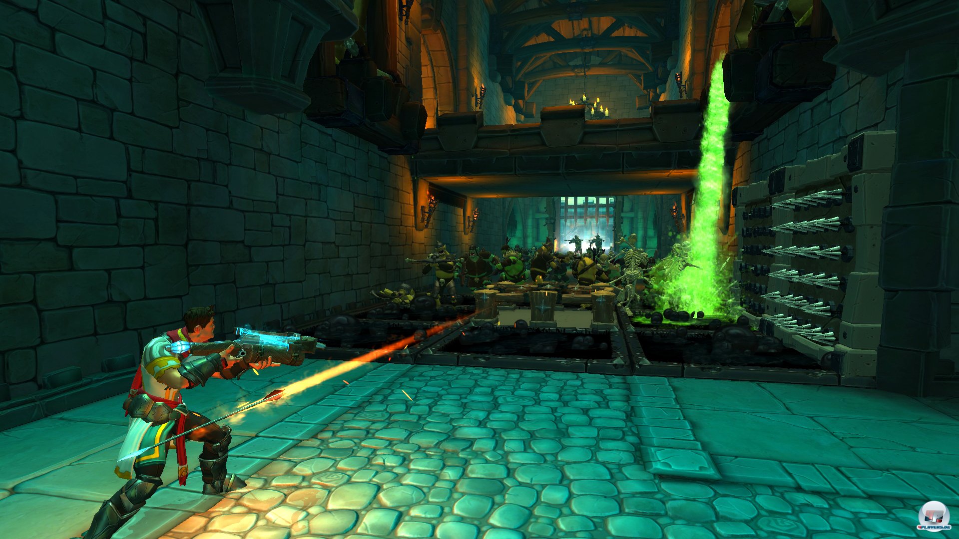 Auch Umgebungsobjekte wie S&auml;uref&auml;sser lassen sich zur Orkvernichtung einsetzen.