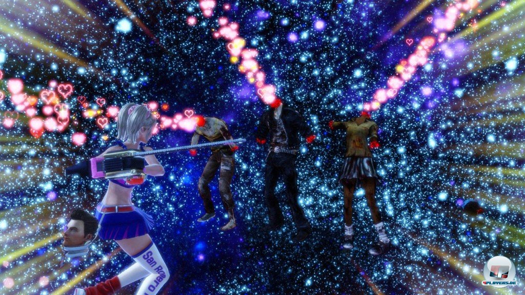 Statt Blutk&ouml;rperchen sprudeln Herzchen bei Enthauptung aus den Zombies. 