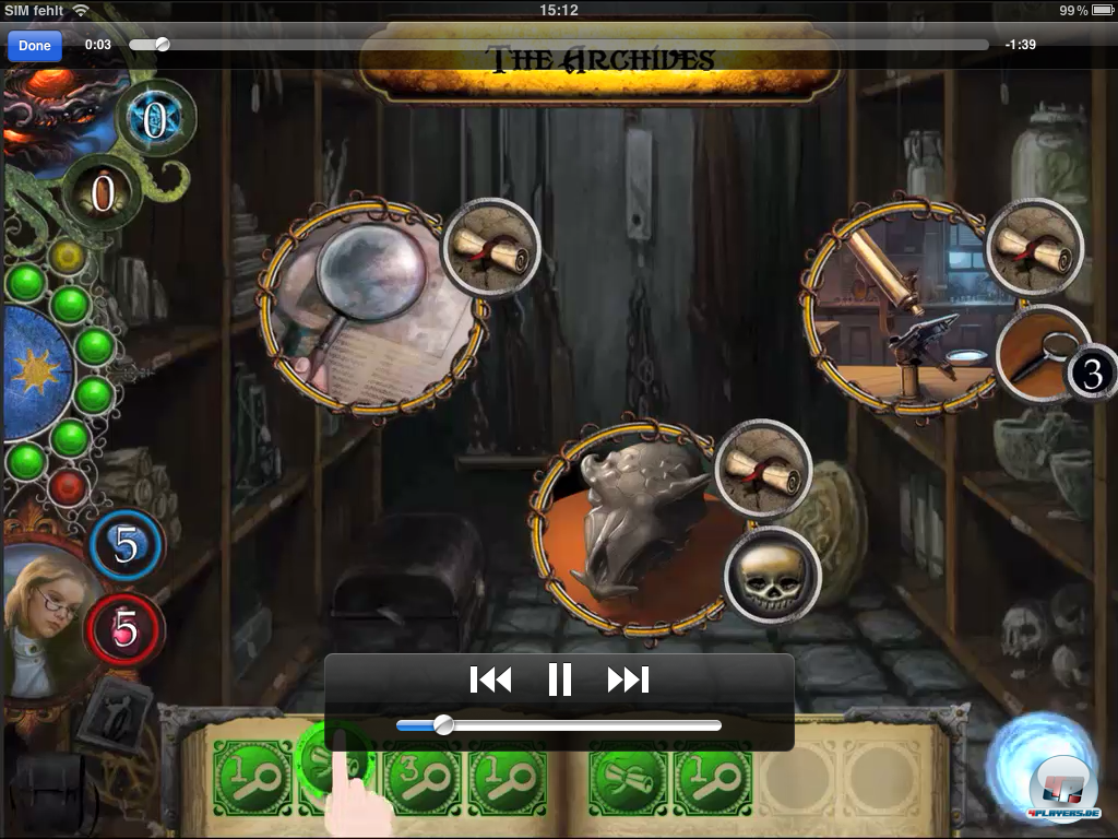 Oben die drei Aufgaben des Raumes, unten die verf&uuml;gbaren Runen - man muss die passenden einfach hochziehen.