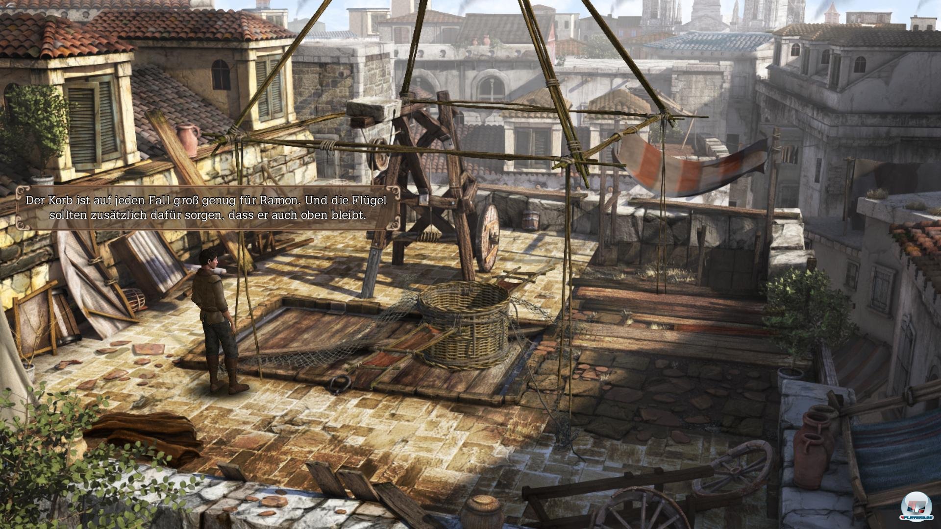 Auf dem Dach seiner Werkstatt bastelt Feodor an seiener Flugmaschine, w&auml;hrend sein Bruder Ramon &uuml;ber die Bedeutung afrikanischer Artefakte br&uuml;tet.