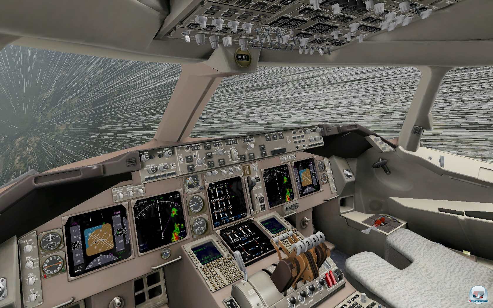 Das voll funktionst&uuml;chtige 3D-Cockpit der Boeing 747-400. Jeder Schalter bewirkt das was er in der Realit&auml;t ausl&ouml;st.