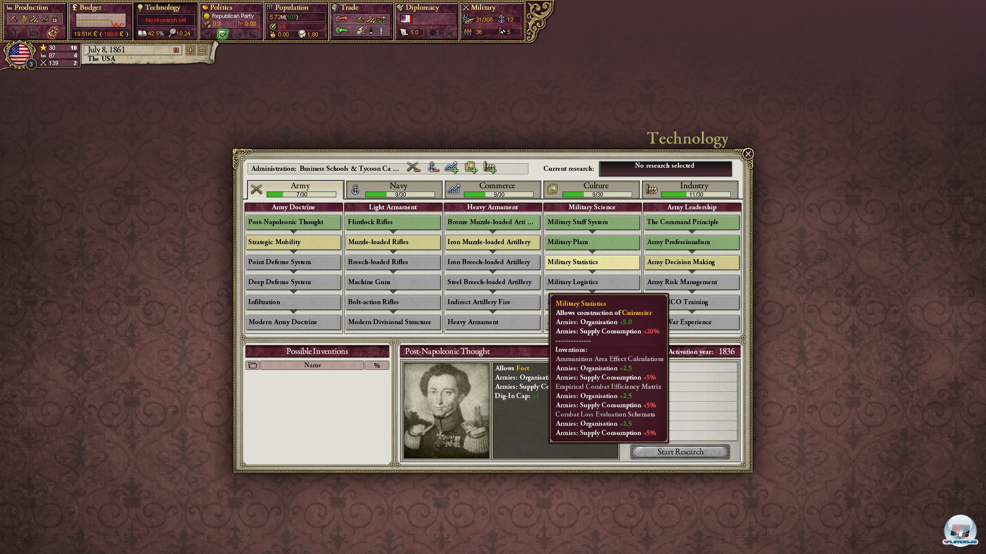 Leider wurden die Technologien nicht dem B&uuml;rgerkreig angeglichen. So kann man nur das Zeug aus Vic 2 erfinden. 