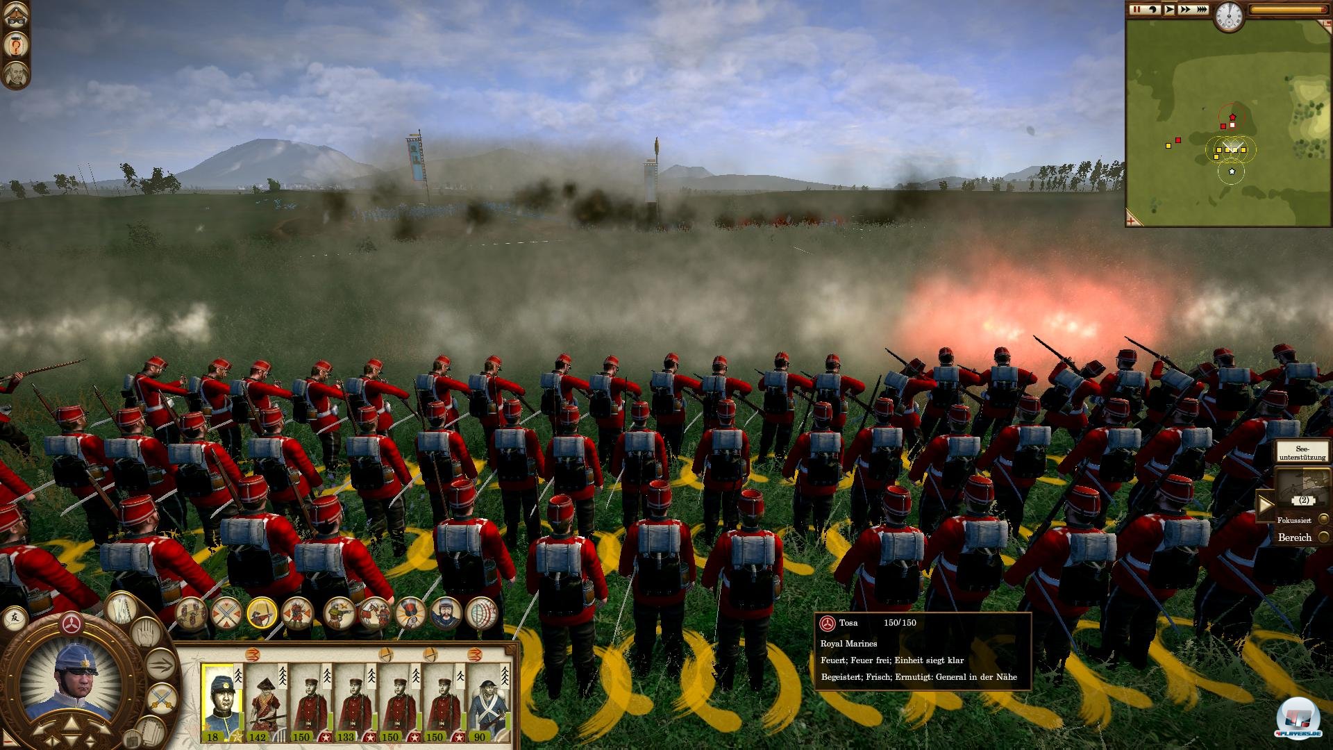 Feuer frei: Zu Beginn schie&szlig;en Soldaten mit einer Genauigkeit von 10 bis 25. Sp&auml;ter kann man Royal Marines mit einer Genauigkeit von 70 rekrutieren.