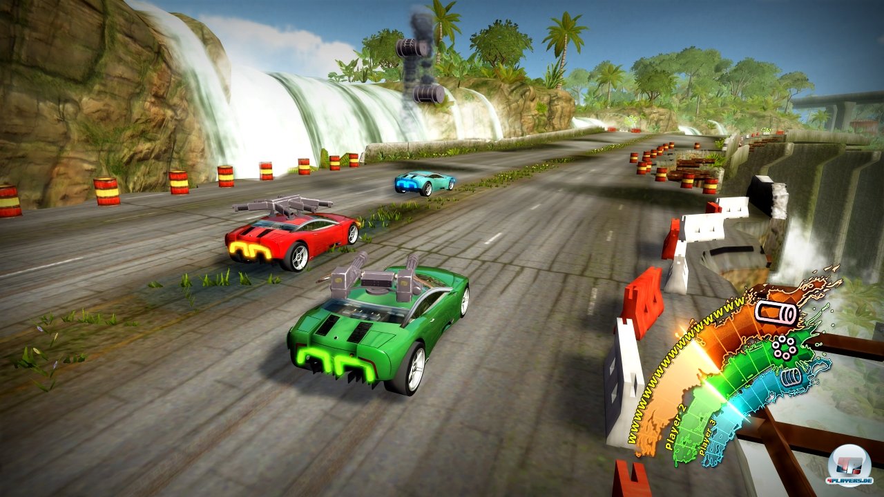 Mit den richtigen Wummen kann und sollte man seinen Konkurrenten m&auml;chtig Feuer unterm Hintern machen - Wrecked ist kein Spiel der falschen Bescheidenheiten.