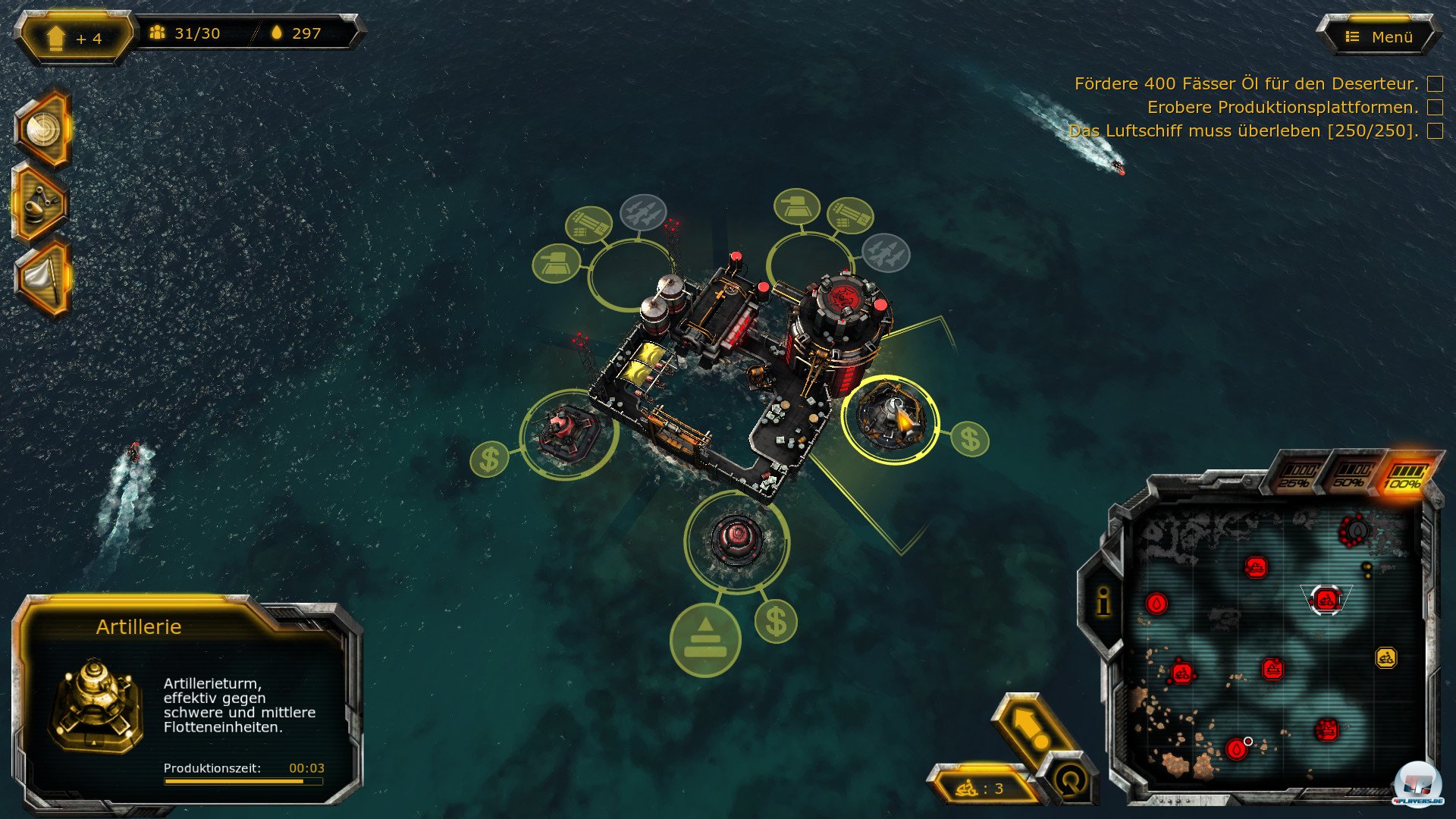 Wer eine Plattform einnimmt, muss sie m&ouml;glichst geschickt mit T&uuml;rmen sichern. Sonst hat der Feind leichtes Spiel. 