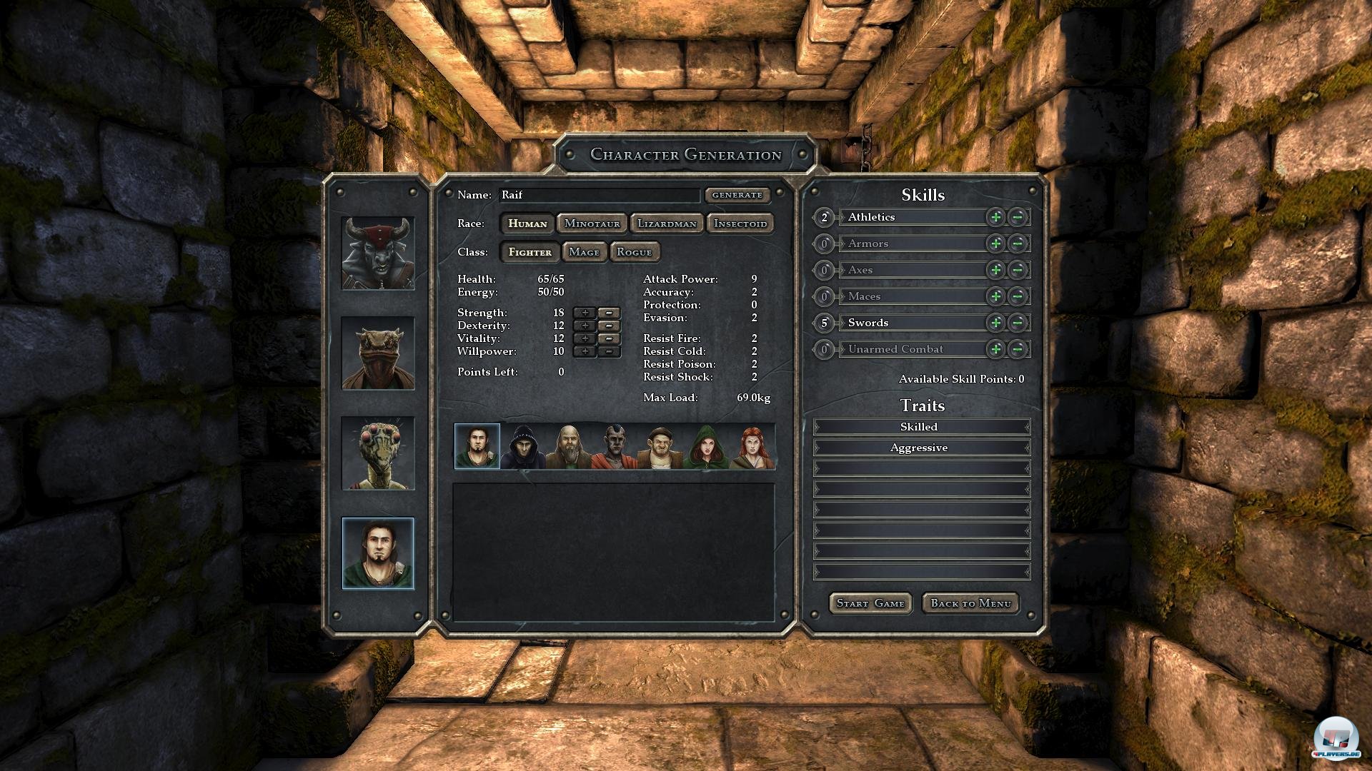 Die Charaktererschaffung bietet vier V&ouml;lker und drei Klassen.