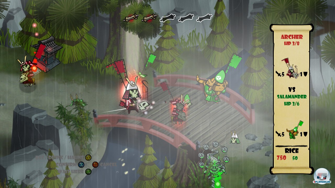 Mit den richtigen Truppen oder Zaubern kann man Gegner auch von Br&uuml;cken schubsen.