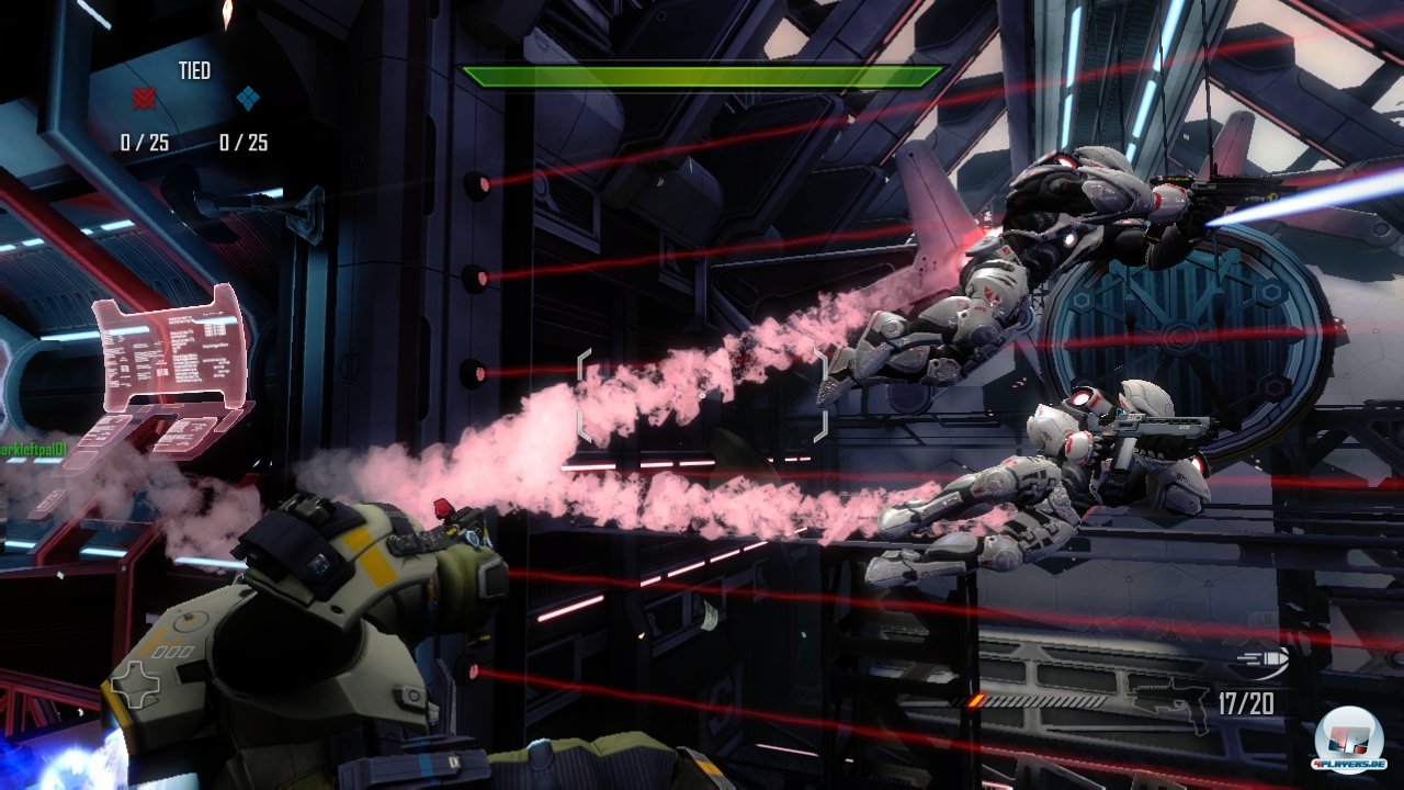 Die K&auml;mpfe werden mit Jetpacks tragenden Dreiergruppen ausgefochten.