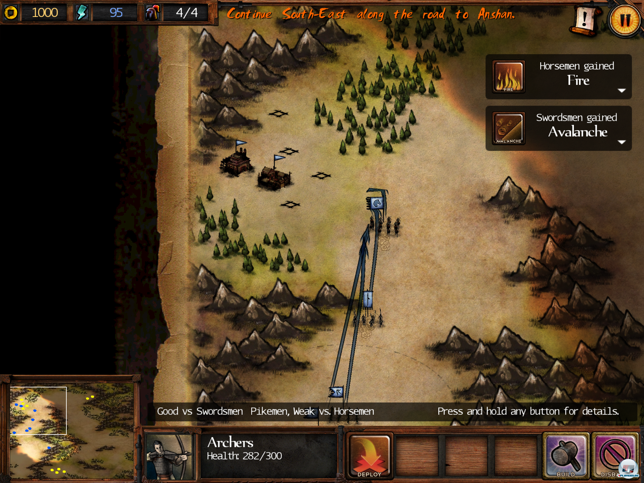 Mit dem Finger malt man Marschrouten in das Gel&auml;nde: W&auml;lder eignen sich zur Deckung, Gebirge blockieren Wege.