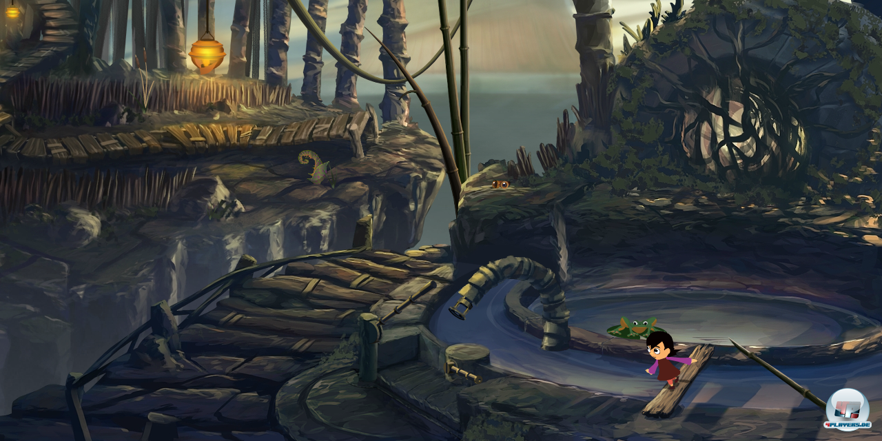 Wie kann Lilly nur diesen seltsamen T&uuml;mpel &uuml;berqueren? Die Pumpe spuckt je nach Einstellung Wasser oder Seifenblasen aus.