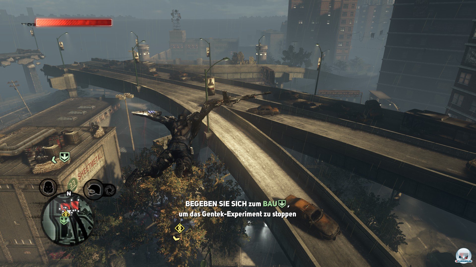 Au&szlig;er den Sektoren gibt es keine Grenzen: Ganz New York Zero ist offen und kann am Boden oder aus der Luft erkundet werden. Das fl&uuml;ssige Zischen durch die Stadt macht einen gro&szlig;en Teil der P2-Faszination aus.