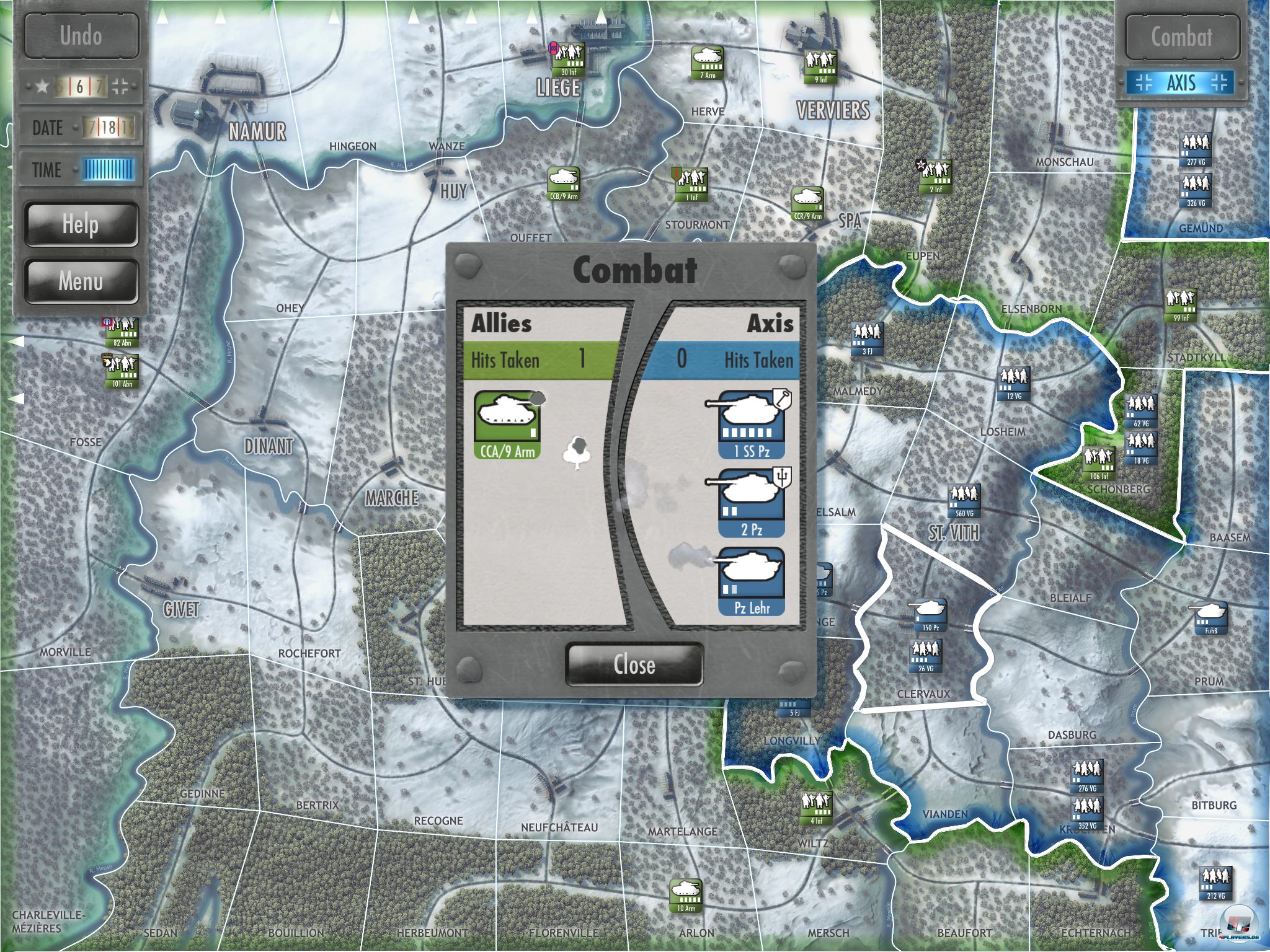 Kommt es zum Kampf schie&szlig;en alle Einheiten aufeinander, wobei Gel&auml;nde und Deckung zur Geltung kommen.