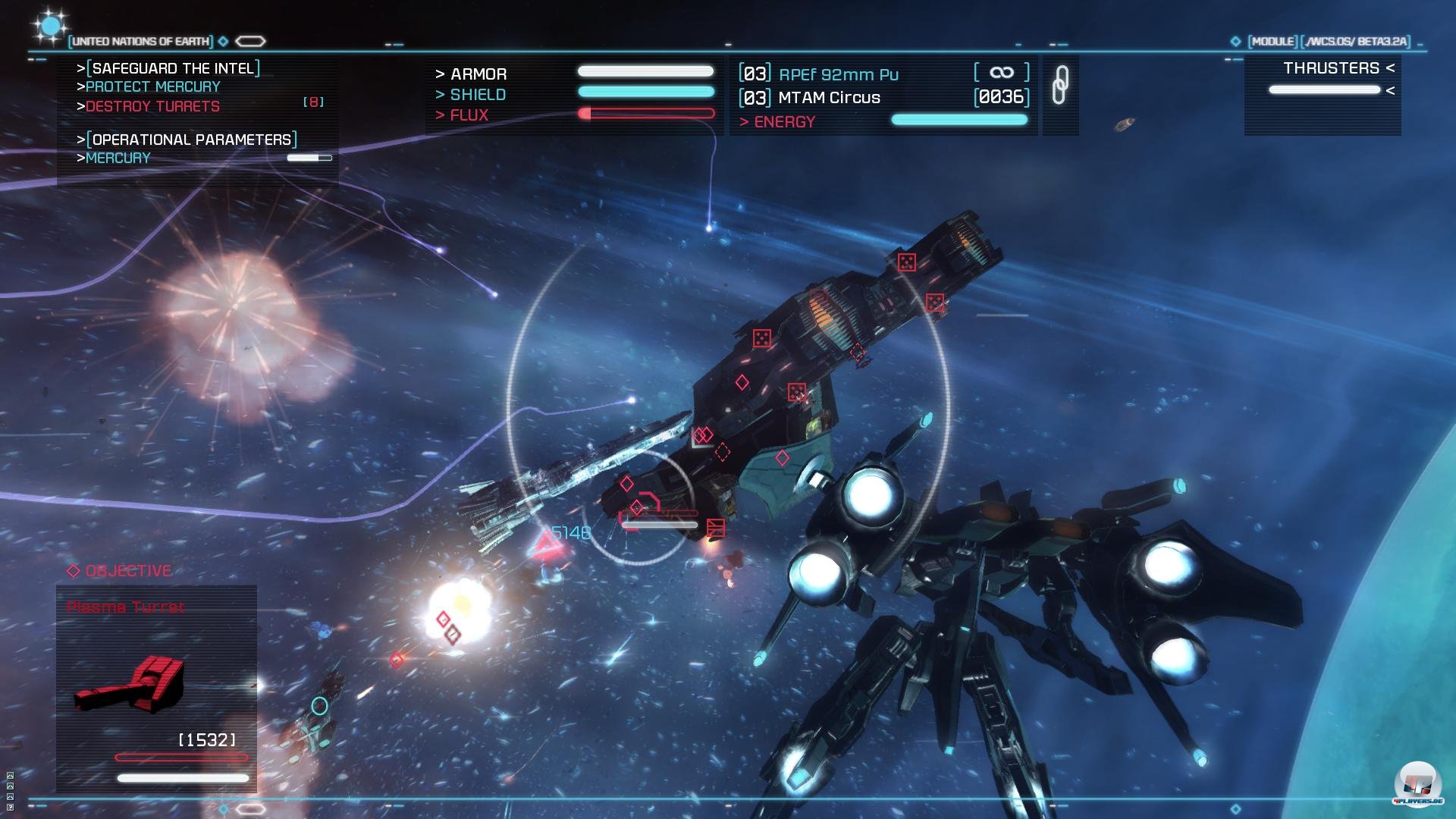 In der Mech-Gestalt teilt man m&auml;chtig viel Schaden aus: Hier werden gerade Ziele (Gesch&uuml;tze) f&uuml;r Raketen anvisiert.