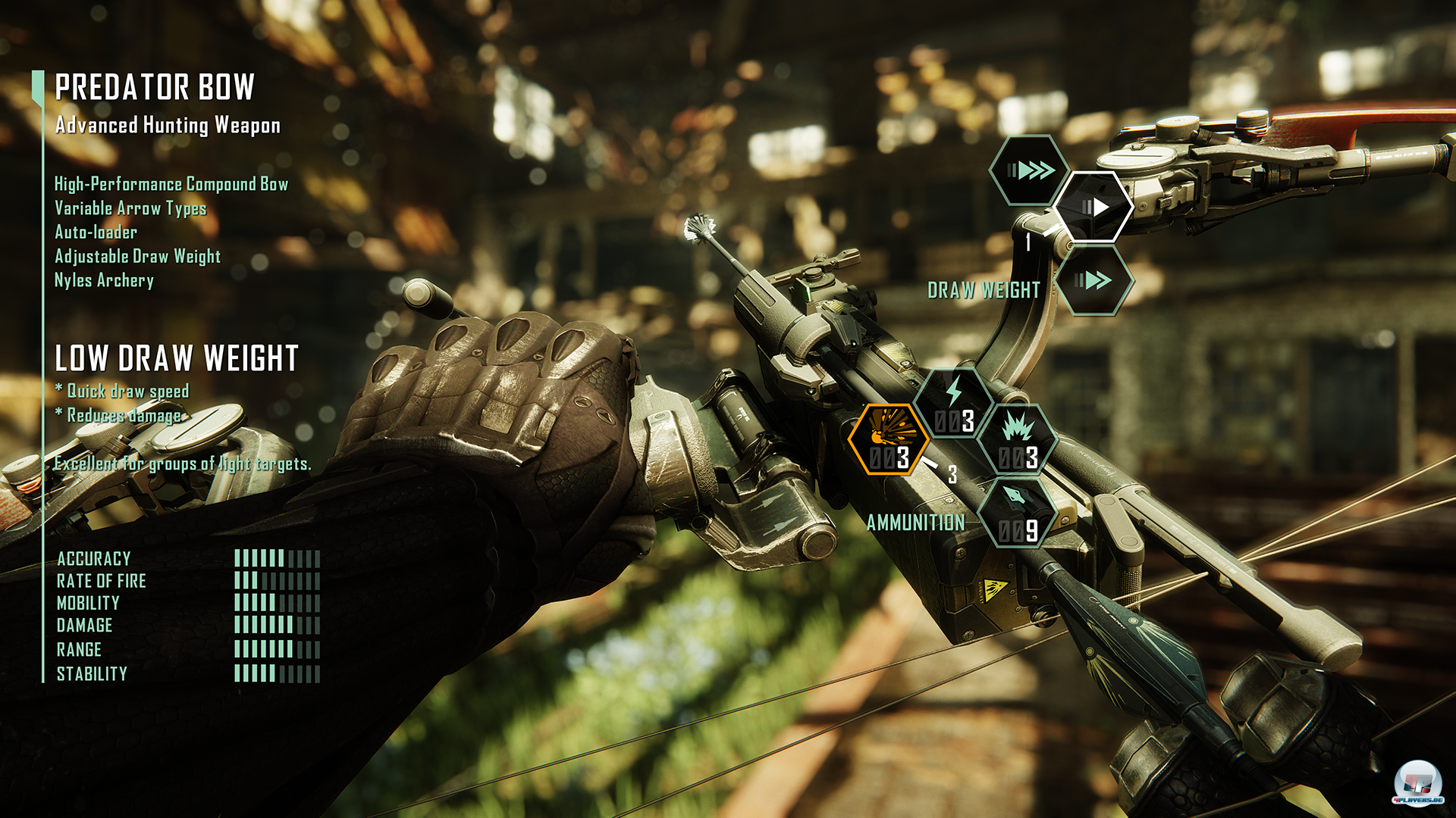 Der Bogen bietet eine Hand voll Feineinstellungen und durchschlagkr&auml;ftige Geschosse.