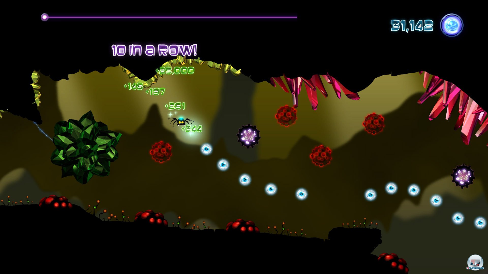 Um alle Kugeln mit h&ouml;chtsm&ouml;glicher Punktzahl einzusammeln, ist gutes Timing n&ouml;tig.