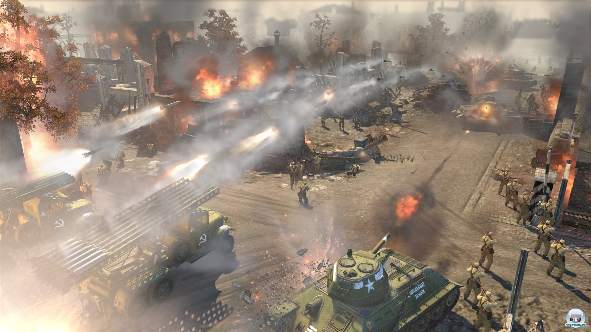 Katjuscha Raketenwerfer, sogenannte Stalin-Orgeln, sind eine m&auml;chtige Waffe. Da sie sehr verwundbar sind, sollten sie extra bewacht werden. 