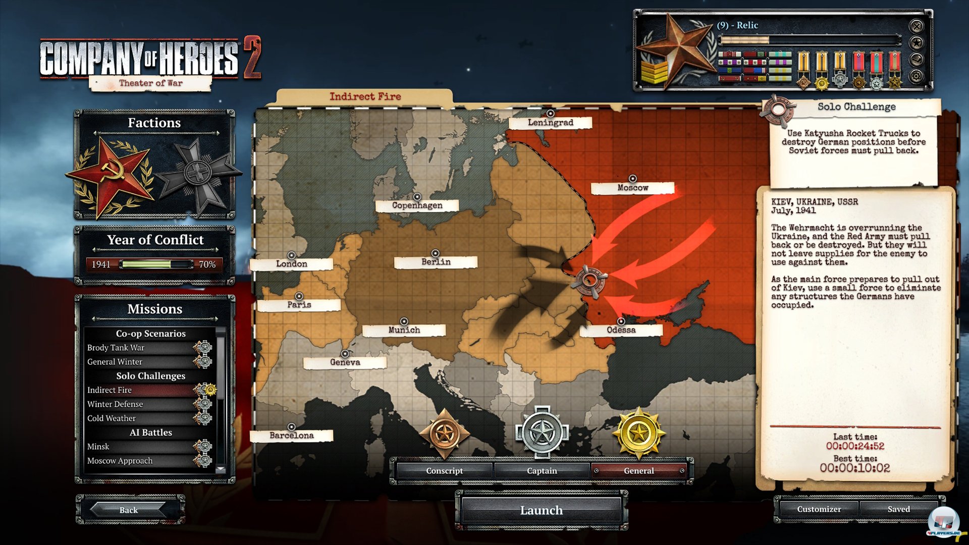 Im Kriegsschauplatz-Modus gibt es neue Herausforderungen, die &uuml;ber eine Karte angew&auml;hlt werden k&ouml;nnen. 