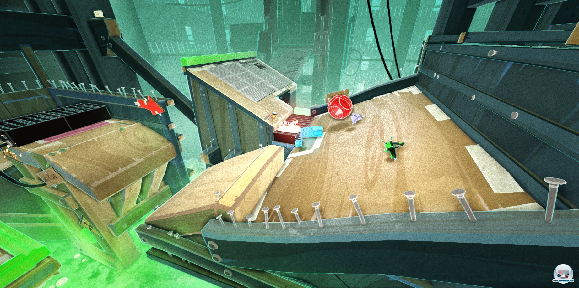 Wenn sich ein Spieler zu weit von der Gruppe entfernt, verschwindet er aus dem Bild &ndash; &auml;hnlich wie in Super Mario 3D World.