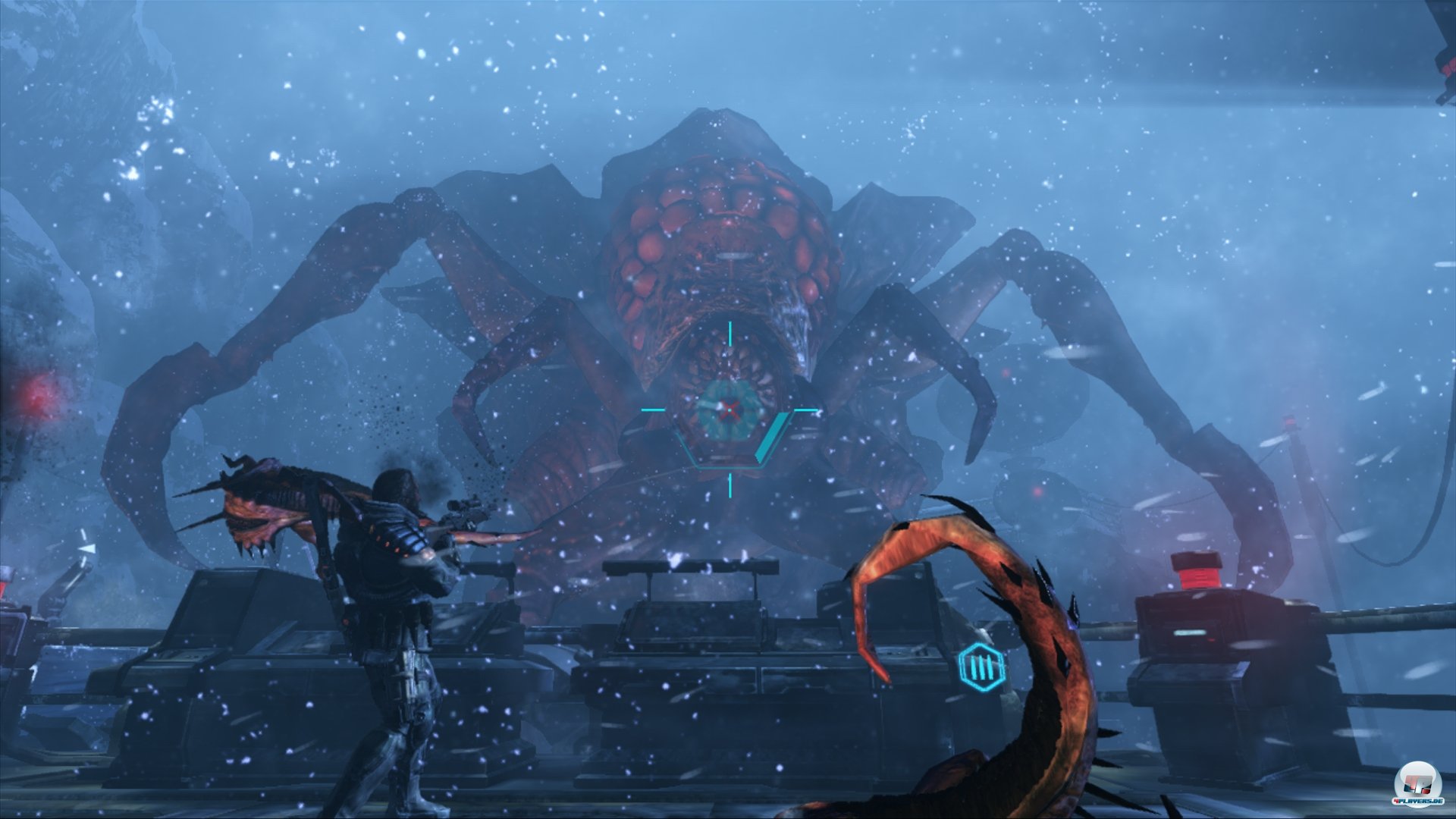 Die Bossk&auml;mpfe geh&ouml;ren zu den wenigen spielerischen Highlights. Allerdings bleibt so manches arachnides Monster am Rand der Kulisse h&auml;ngen...