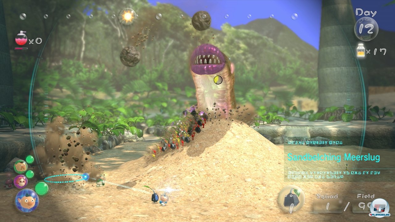 Der Sandwurm geh&ouml;rt zu den spektakul&auml;ren Bossen: Er rei&szlig;t riesige Krater, die einen gef&auml;hrlichen Sog entfachen. Schafft man es, seine Pikmin rechtzeitig zur&uuml;ckzurufen und im richtigen Moment anzugreifen?