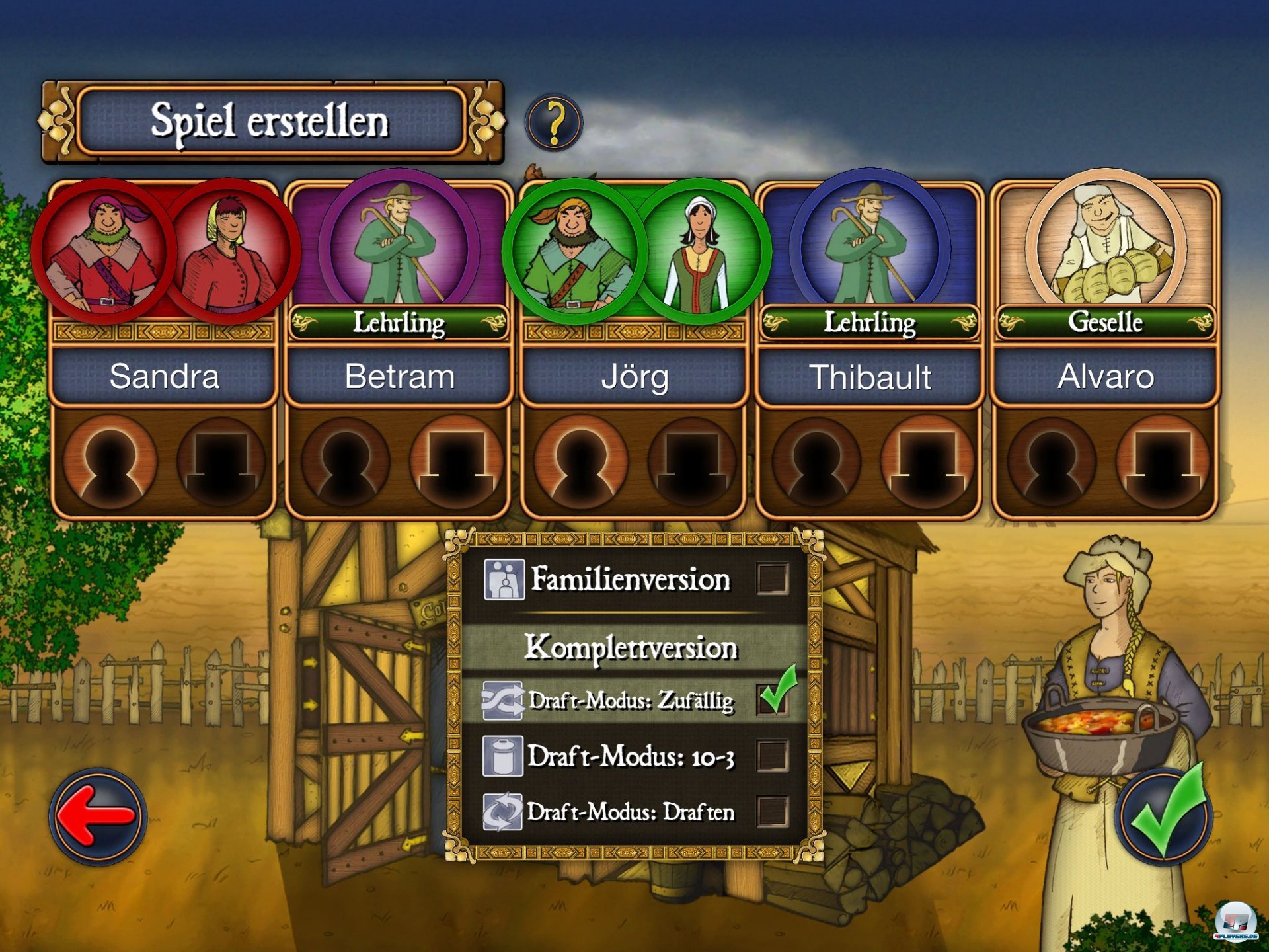 Man kann alleine oder mit bis zu f&uuml;nf Freunden offline und online spielen; KI ist zuschaltbar.