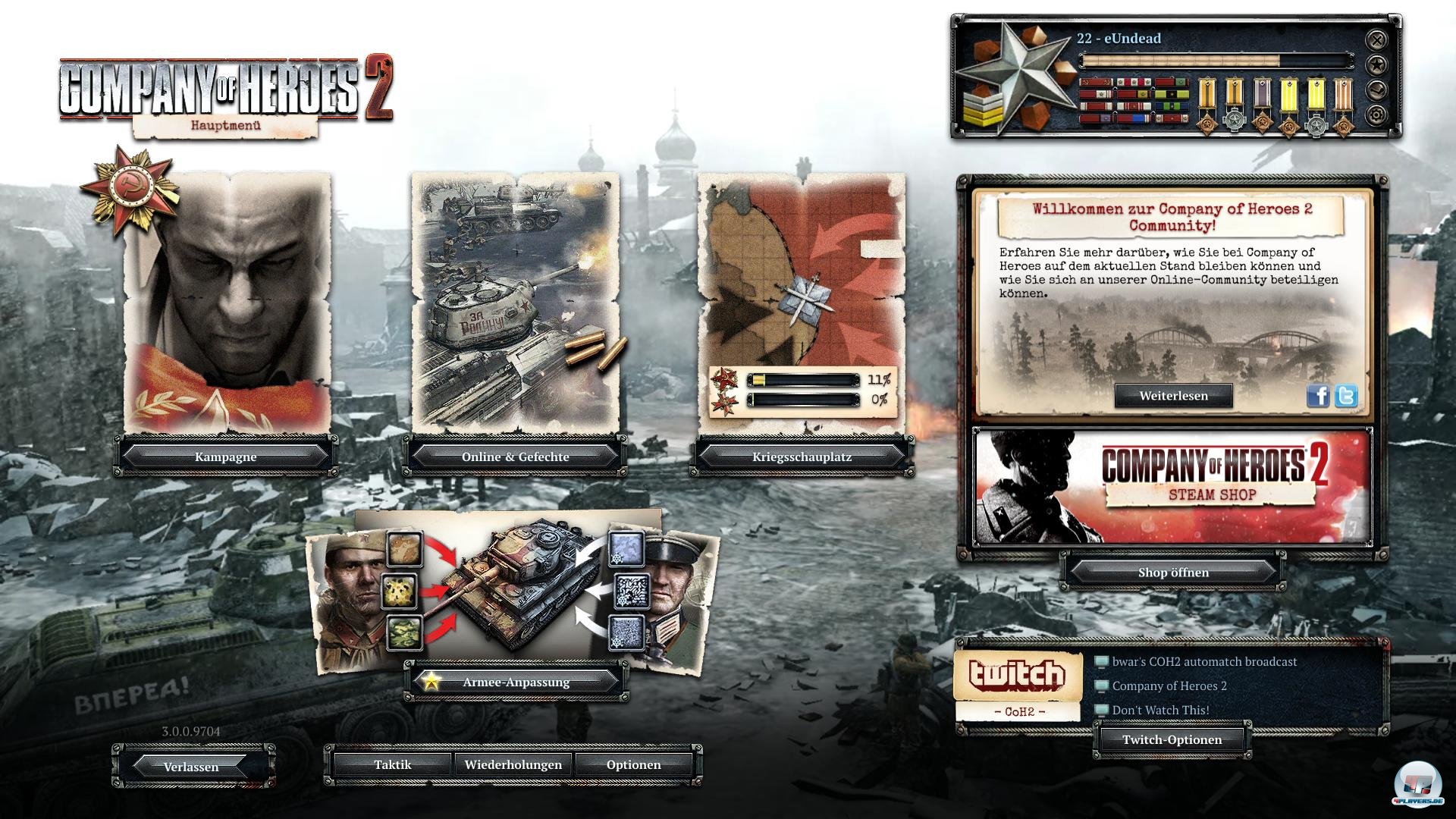 Das Hauptmen&uuml; ist un&uuml;bersichtlich und wirkt durch Shop und Social-Einbindung &uuml;berladen. 