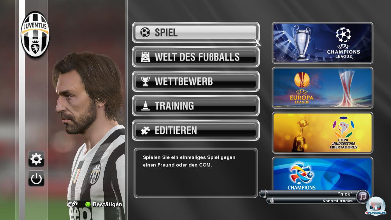 Das neue Hauptmen&uuml; mit Pirlo als Lieblingsspieler - bei den Traumwerten muss man den Techniker einfach lieben.