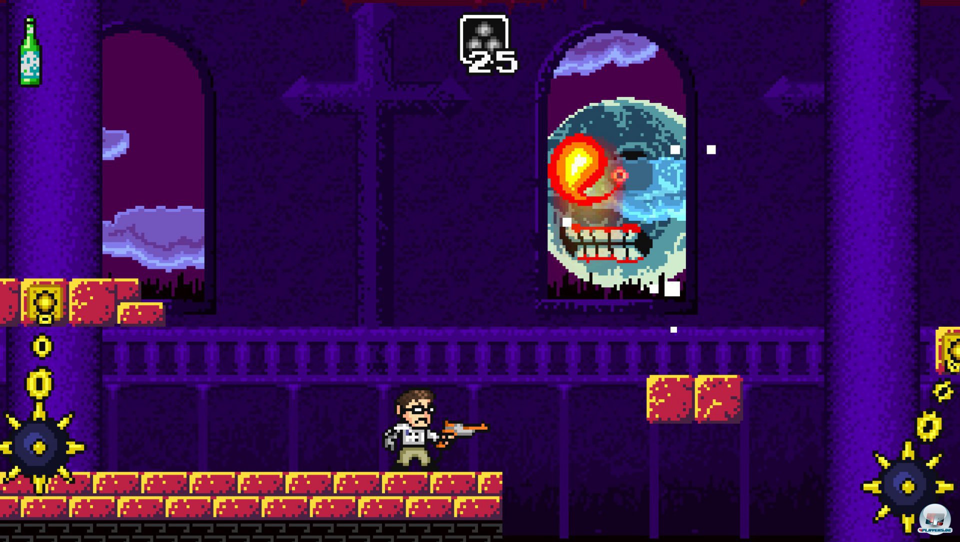 Neben James lassen sich auch noch einige andere spielbare Figuren freischalten. Die Gitarren-Projektile des Skeletts schie&szlig;en z.B. bogenf&ouml;rmig.