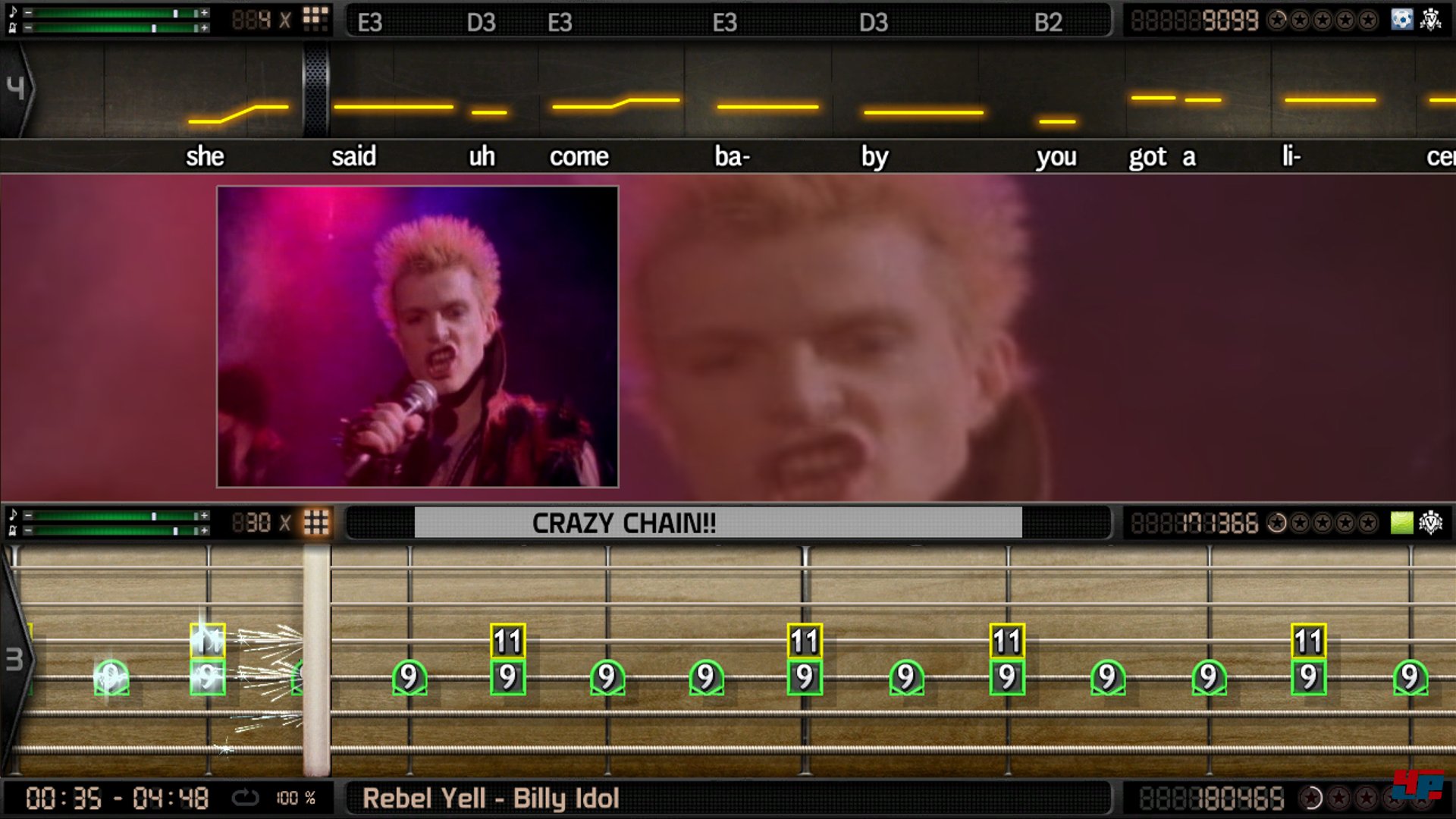Spielt man solo oder zu zweit, ist genug Platz, um sich zus&auml;tzlich vom Musikvideo unterhalten zu lassen.