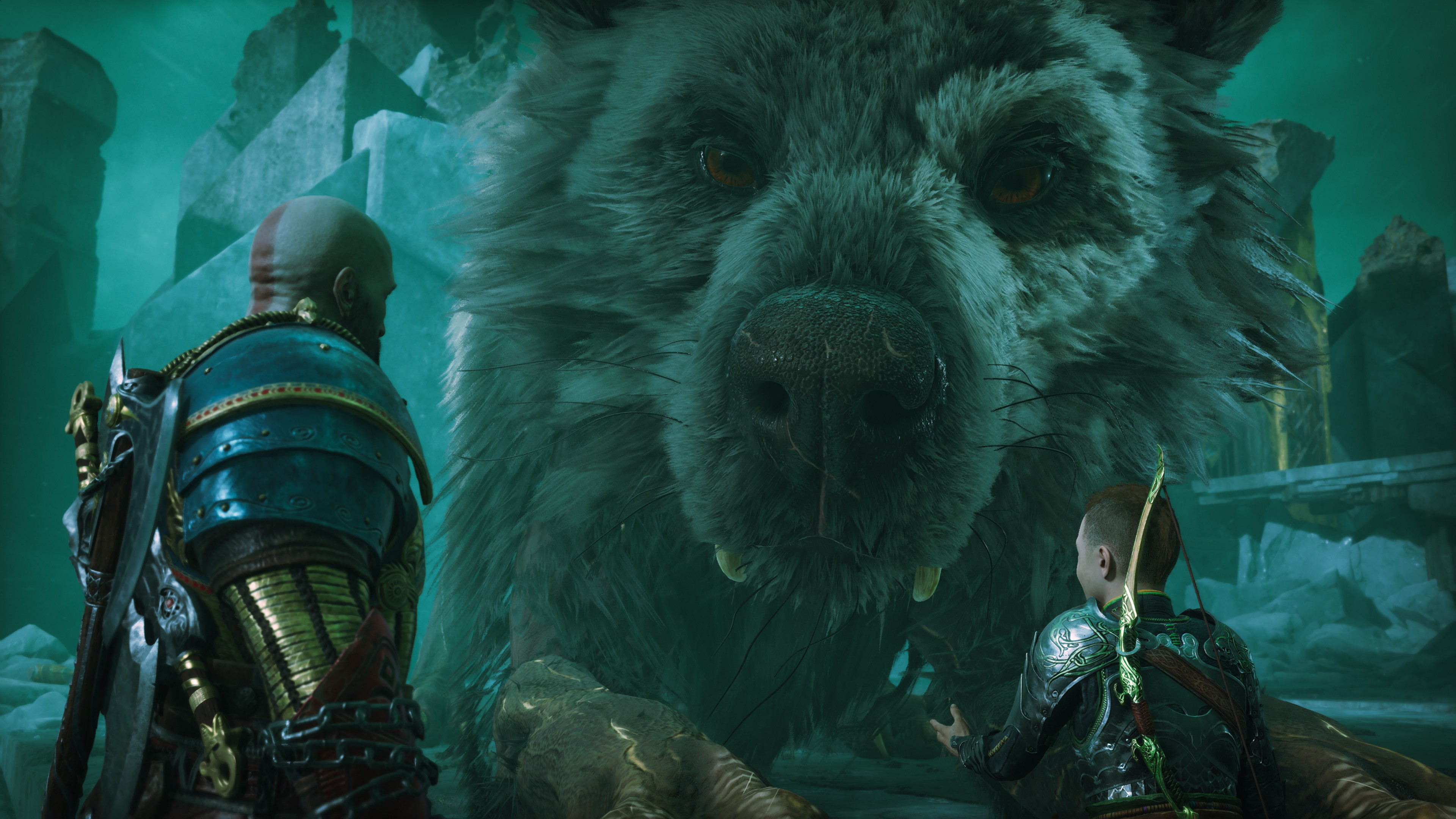 Die mit dem Totenhund tanzen &ndash; Kratos und Atreus nach dem Kampf in Hel.