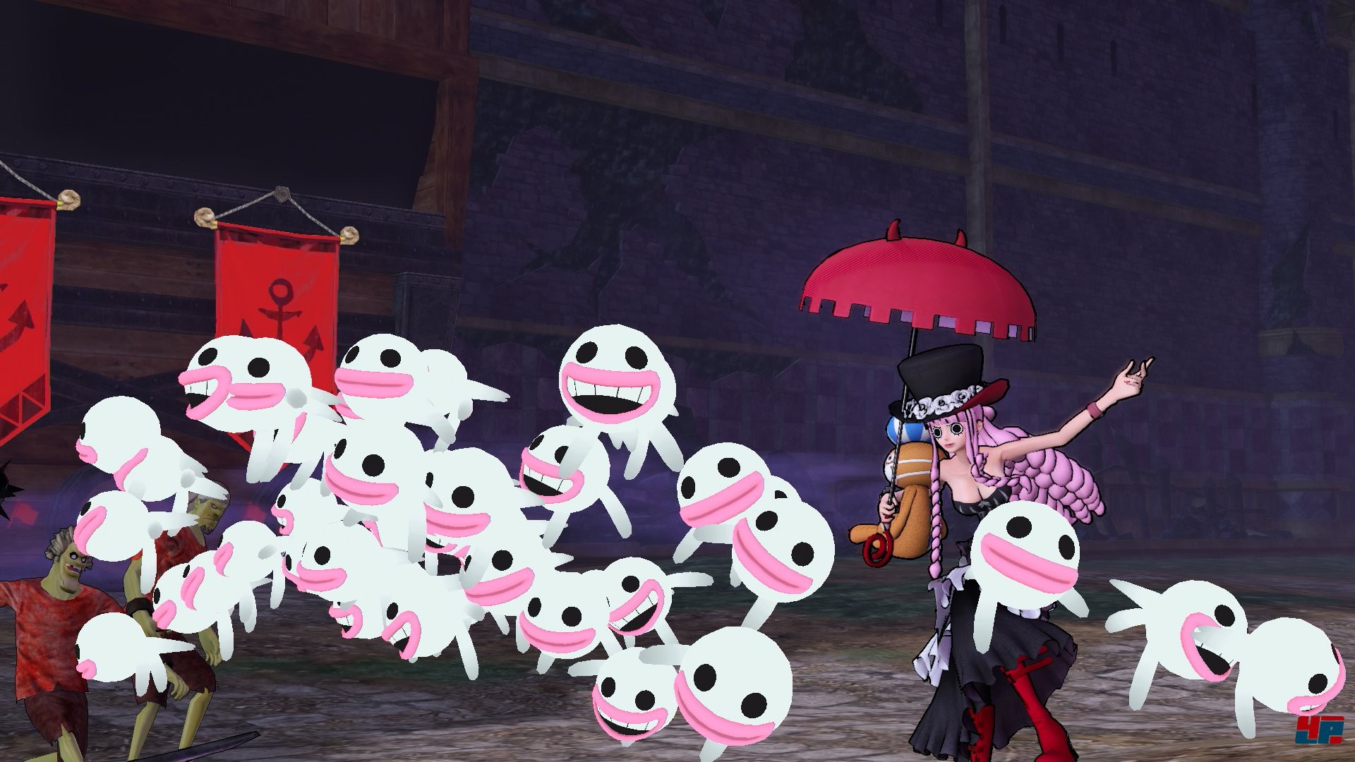 Perona und ihre Geisterarmee k&ouml;nnten in One Piece Odyssey f&uuml;r G&auml;nsehaut sorgen&nbsp;&ndash;&nbsp;wenn man die Thriller Bark ins Spiel bringt. Quelle: Bandai Namco, Screenshot aus One Piece Pirate Warriors 3