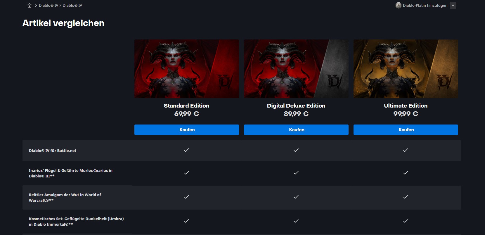 Drei Editionen, drei verschiedene Preise &ndash; Tabellen geh&ouml;ren bei AAA-Spielen mittlerweile dazu.