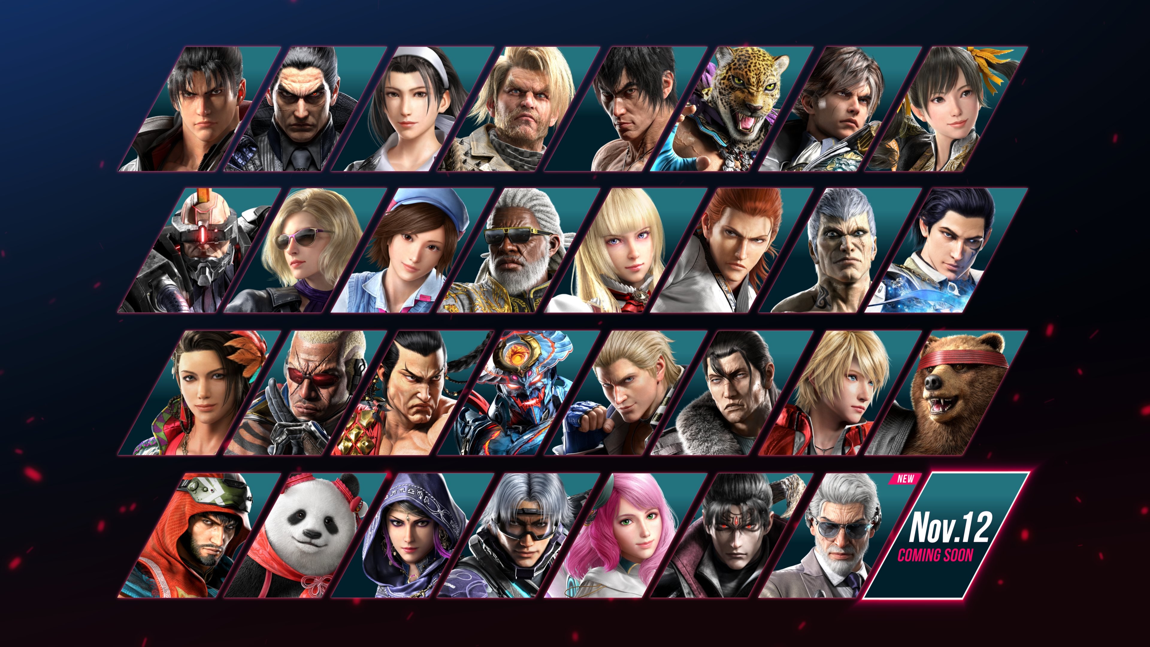 Mit diesem Line-up geht Tekken 8 im Januar an den Start. Das Feld unten rechts wurde in der vergangenen Woche von Reina gef&uuml;llt.