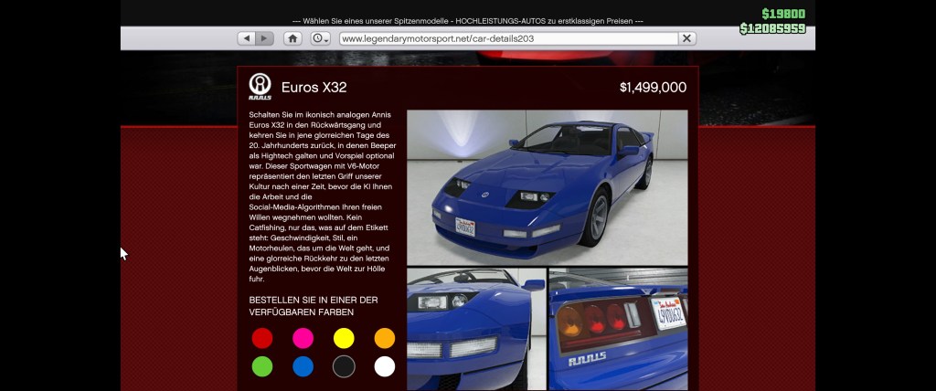 Der Euros X32 geh&ouml;rt euch f&uuml;r rund anderthalb Millionen GTA-Dollar in GTA Online.